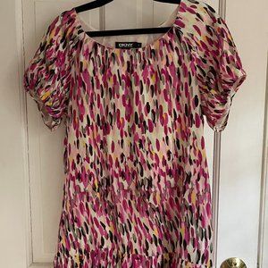 DKNY Watercolor Panting Silk Top w Pockets 0 XS